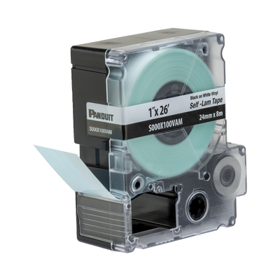 PANDUIT - Casete de Etiquetas Autolaminadas de Cinta Continua, de 24 (1 Pulgada) mm de Ancho, 8 Metros (26.25 Pies) de Largo, Para Cables de 2.5 a 5.1 mm (0.1 a 0.2 Pulgadas) de Diámetro, Color Blanco
