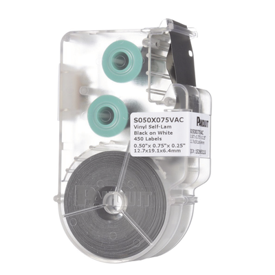PANDUIT - Casete de 450 Etiquetas Autolaminadas de 12.7 x 19.1 mm (0.5 x 0.75 pulgadas), para Cables de 2 a 4 mm (0.08 a 0.16 pulgadas) de Diámetro, Área de Impresión Color Blanco