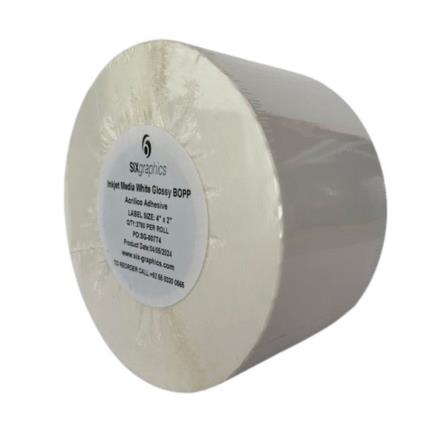 SIX GRAPHICS - Papel Six Graphics Bopp Blanco Brillante Adhesivo Acrilico Respaldo 4 x 2" Core 3 2870 Etiquetas por Rollo