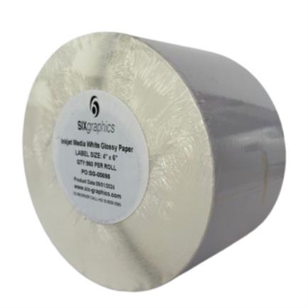SIX GRAPHICS - Papel Six Graphics Blanco Brillante Adhesivo Acrilico Respaldo 4x6" Core 3 960 Etiquetas por Rollo