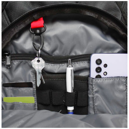 SWISSMOBILITY - Mochila Swissmobility BEVERIN 17 3 cierres asa de acero reforzada piso de espuma múltiples bolsos internos color negro