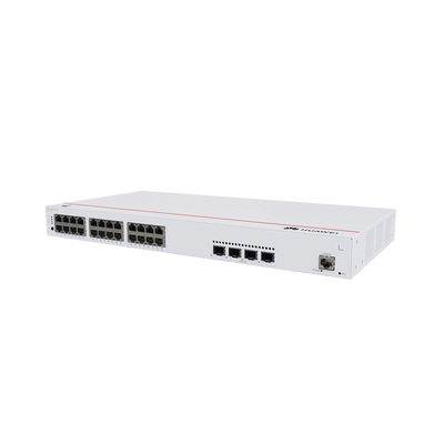 HUAWEI - Switch de Distribución/Core Gigabit Administrable PoE Capa 3 / 24 puertos 10/100/1000 Mbps (PoE) / 4 Puertos 10GE SFP+ Uplink / ERPS / Rutas Estáticas / iStack / PoE Perpetuo / 400W / Administración Nube Gratis