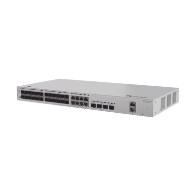 HUAWEI - Switch de Distribución/Core Gigabit Administrable  Capa 3 / 24 puertos 1GE SFP ( Combo con 8 Puertos 10/100/1000 Mbps) / 4 Puertos 10GE SFP+ Uplink / ERPS / Rutas Estáticas / iStack / Administración Nube Gratis