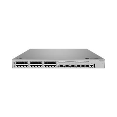 HUAWEI - Switch Empresarial Core Gigabit Administrable  Capa 3 / 24 Puertos 10/100/1000 Mbps / 4 Puertos 10GE SFP+ Uplink / 2 Puertos 10GE SFP+ (Stack) / ERPS / Ruteo Dinamico (RIP, OSPF, IS-IS y BGP)  / iStack / Administración Nube Gratis