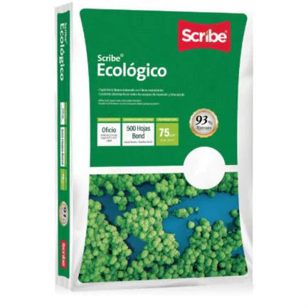 SCRIBE - Papel Cortado Scribe Ecológico Oficio 93% de Blancura 75gr Caja C/5000 Hojas