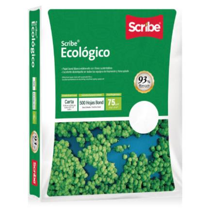 SCRIBE - Papel Cortado Scribe Ecológico Carta 93% de Blancura 75gr Caja C/5000 Hojas
