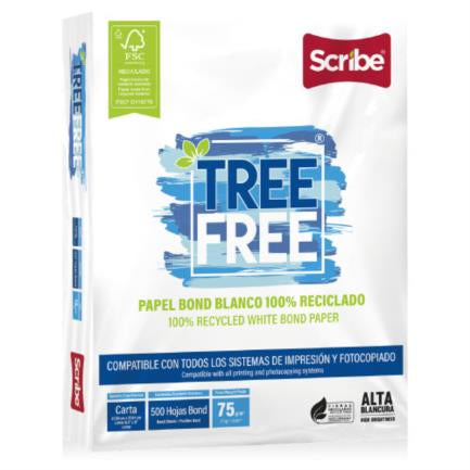 SCRIBE - Papel Cortado Scribe Tree Free Carta 100% Reciclado 93% Blancura 75gr Caja C/5000 Hojas