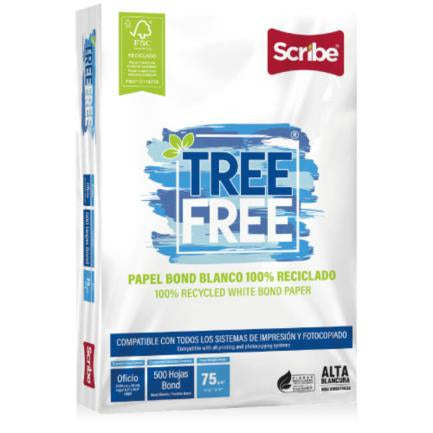 SCRIBE - Papel Cortado Scribe Tree Free Oficio 100% Reciclado 93% Blancura 75gr Caja C/5000 Hojas