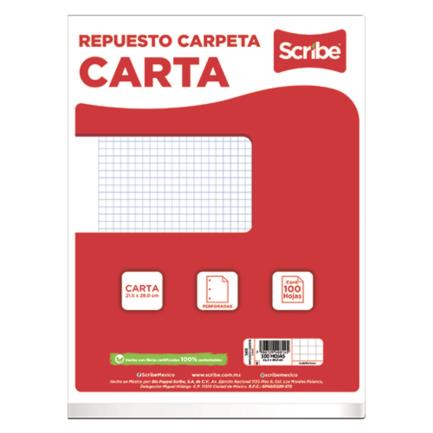 SCRIBE - Paquete de Hojas Scribe Carta Cuadro Chico C/5 100 Hojas