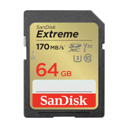 SANDISK - Memoria SD SanDisk Extreme 64GB SDXC UHS-I Clase 10 Lect 170/70 MBs V30 4K SDSDXV2-064G-GNCIN