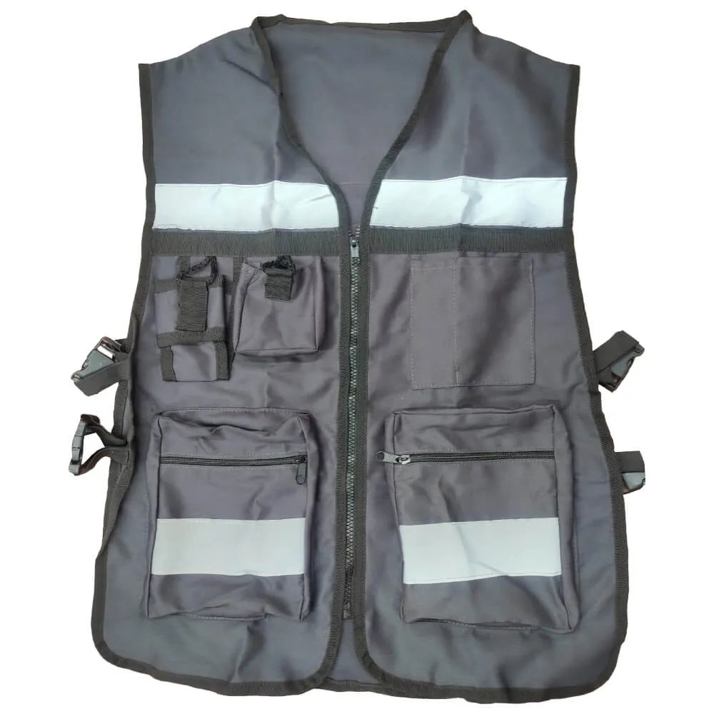 CHALECO BRIGADISTA GRIS PERLA REFLEJANTE CON BOLSA TU