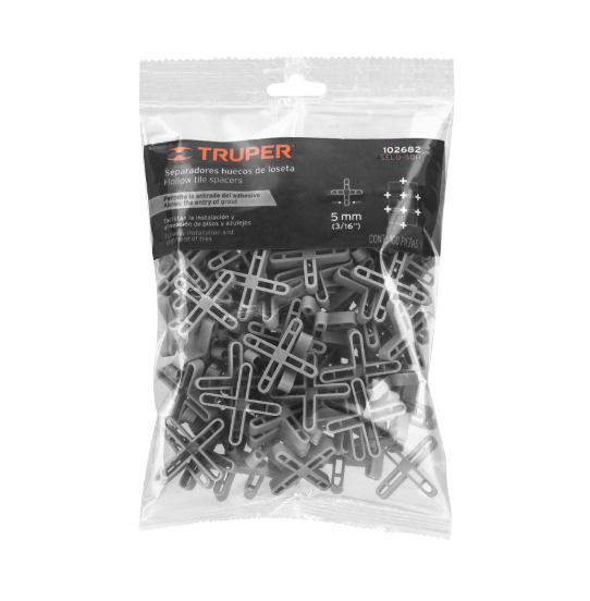Bolsa con 100 separadores huecos de 5mm para losetas, Truper