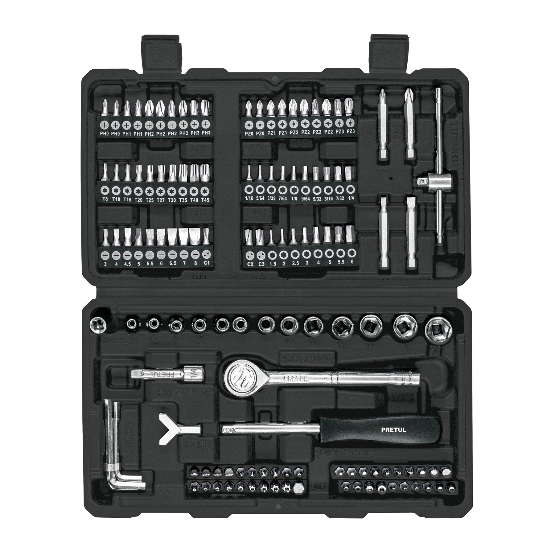 Juego de 130 herramientas 1/4' para mecanico, Pretul