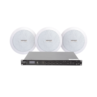 EPCOM PROAUDIO - KIT de Amplificador de 120W para Rack SF120DTB | 3 Altavoces de Plafón de 5.5in SF-206P | 3.75 - 30W | Sistema 70/100V