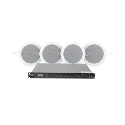 EPCOM PROAUDIO - KIT de Amplificador de 120W para Rack | 4 Altavoces de Plafón de 4in | 3 - 6W | Sistema 70/100V