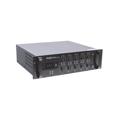 EPCOM PROAUDIO - Mezclador Amplificador de Audio - 4 zonas de 240W RMS Hasta 960W | 4 Canales | 5 Entradas | MP3 Tuner USB/SD | 1 Entrada de Micrófono