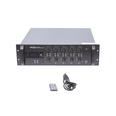 EPCOM PROAUDIO - Mezclador Amplificador de Audio - 4 zonas de 240W RMS Hasta 960W | 4 Canales | 5 Entradas | MP3 Tuner USB/SD | 1 Entrada de Micrófono