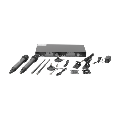 EPCOM PROAUDIO - Kit de Microfonía inalámbrico | 2 Micrófonos de mano | Receptor UHF | Pantalla LCD | 200 Canales | Gran cobertura