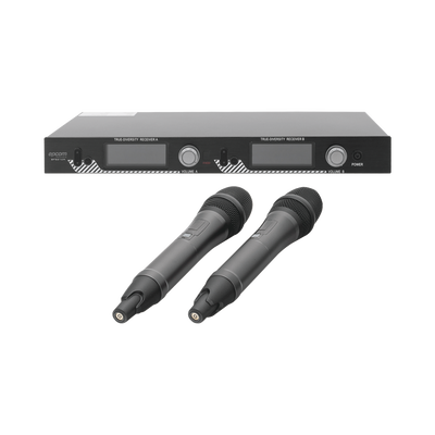 EPCOM PROAUDIO - Kit de Microfonía inalámbrico | 2 Micrófonos de mano | Receptor UHF | Pantalla LCD | 200 Canales | Gran cobertura