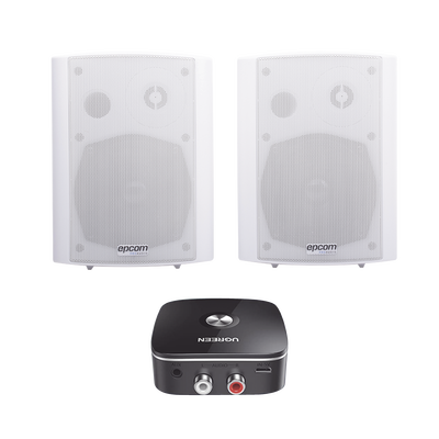 EPCOM PROAUDIO - Kit  Altavoces + Modulo Receptor BT | Montaje en Pared | 2x20W RMS | Material ABS y Reja Metálica | Bracket de Metal | Color Blanco