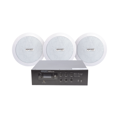 EPCOM PROAUDIO - KIT de Amplificador de 120W para Escritorio | 3 Altavoces de Plafón de 5.5in | 3.75 - 30W | Sistema 70/100V