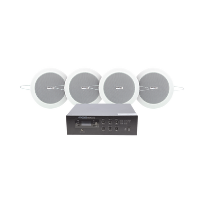 EPCOM PROAUDIO - KIT de Amplificador de 120W para Escritorio | 4 Altavoces de Plafón de 4in | 3 - 6W | Sistema 70/100V