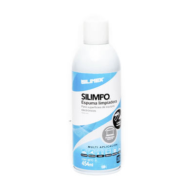 SILIMEX - Espuma Limpiadora para Todo Tipo de Superficies Plásticas y Metálicas de Sistemas de Vídeo, Audio, Telefonía y Equipo de Cómputo, Contiene Protectores de Rayos UV, 454 ml