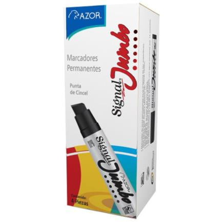 SIGNAL - Marcador Permanente Signal Jumbo Punta Cincel Color Negro C/4 Pzas