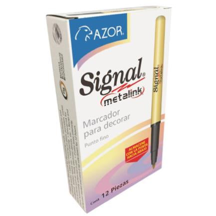 SIGNAL - Marcador Permanente Signal Metalink Punta Bala Color Dorado C/12 Pzas