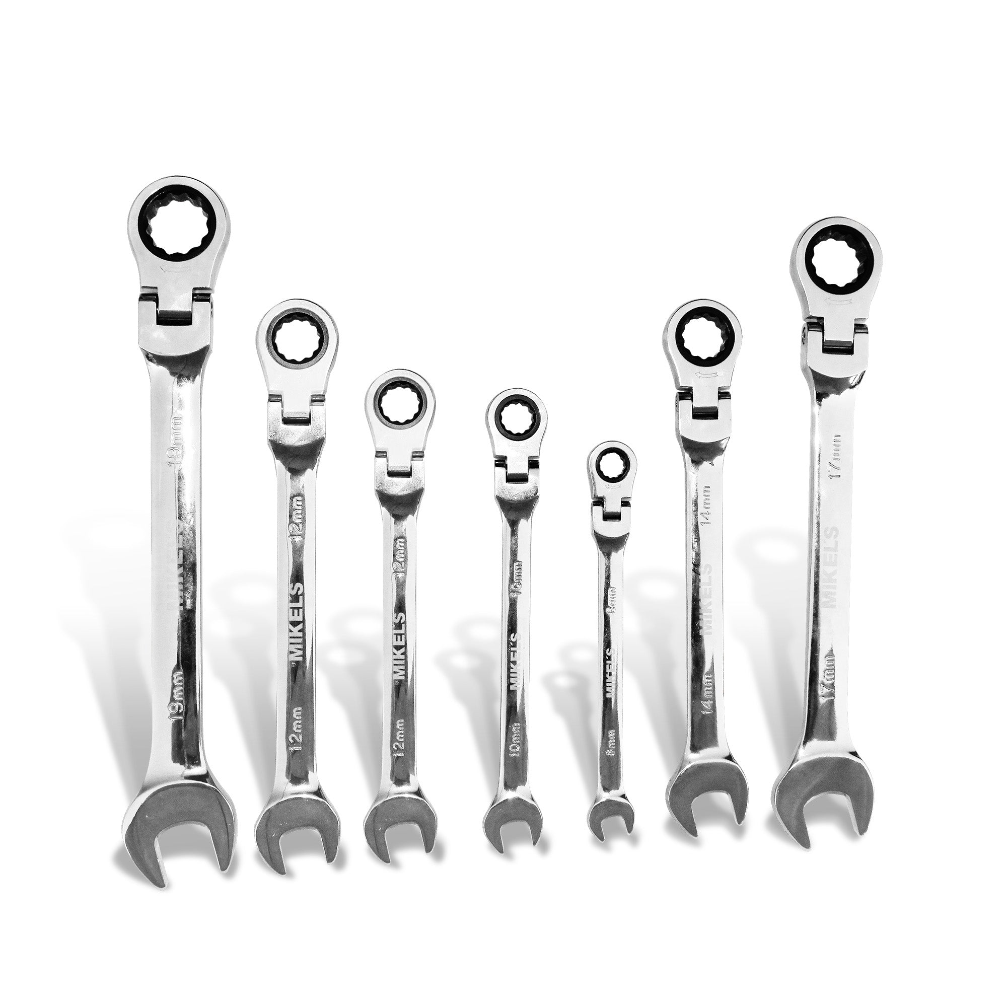 Llaves combinadas con matraca cabeza flexible (set 7 pzas)