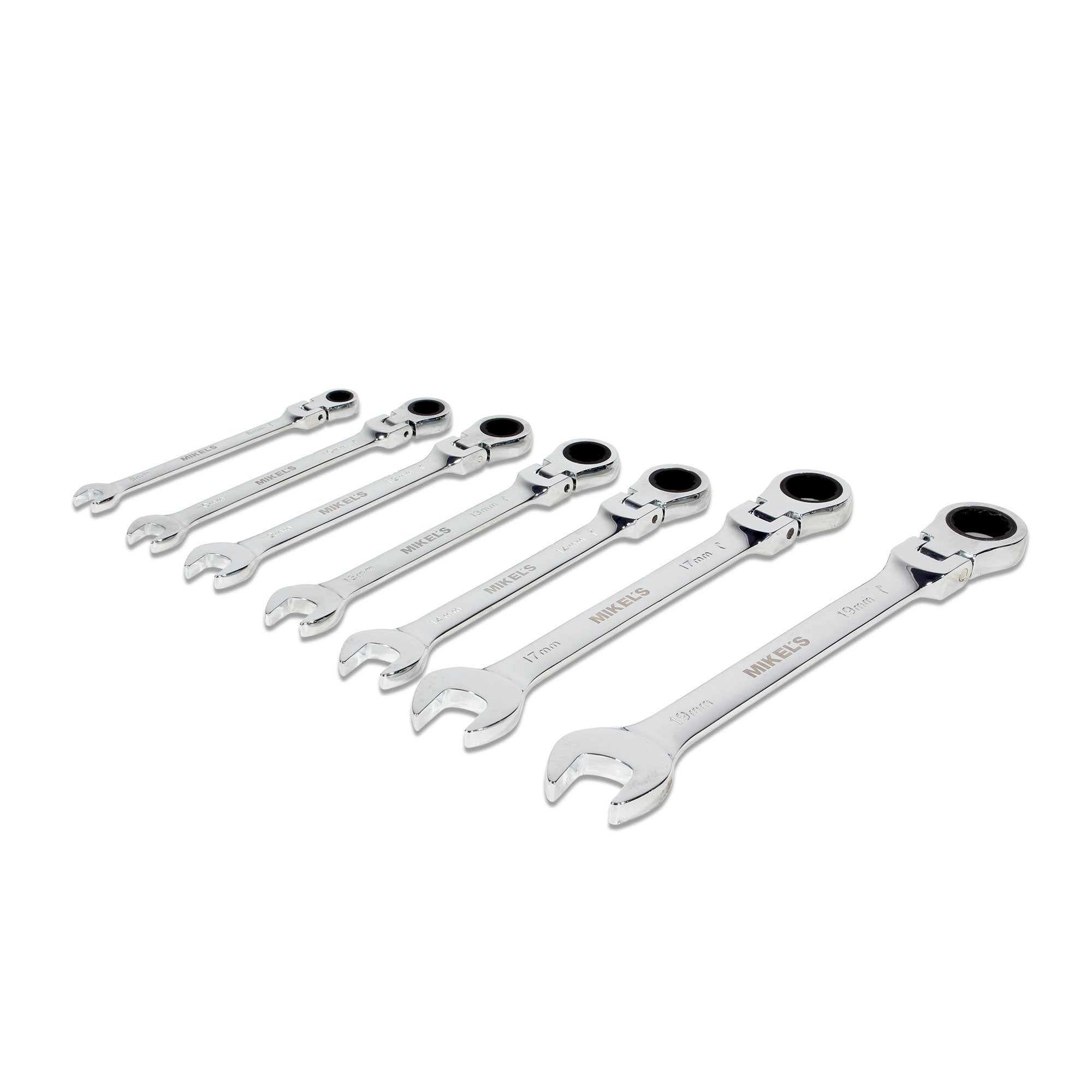 Llaves combinadas con matraca cabeza flexible (set 7 pzas)