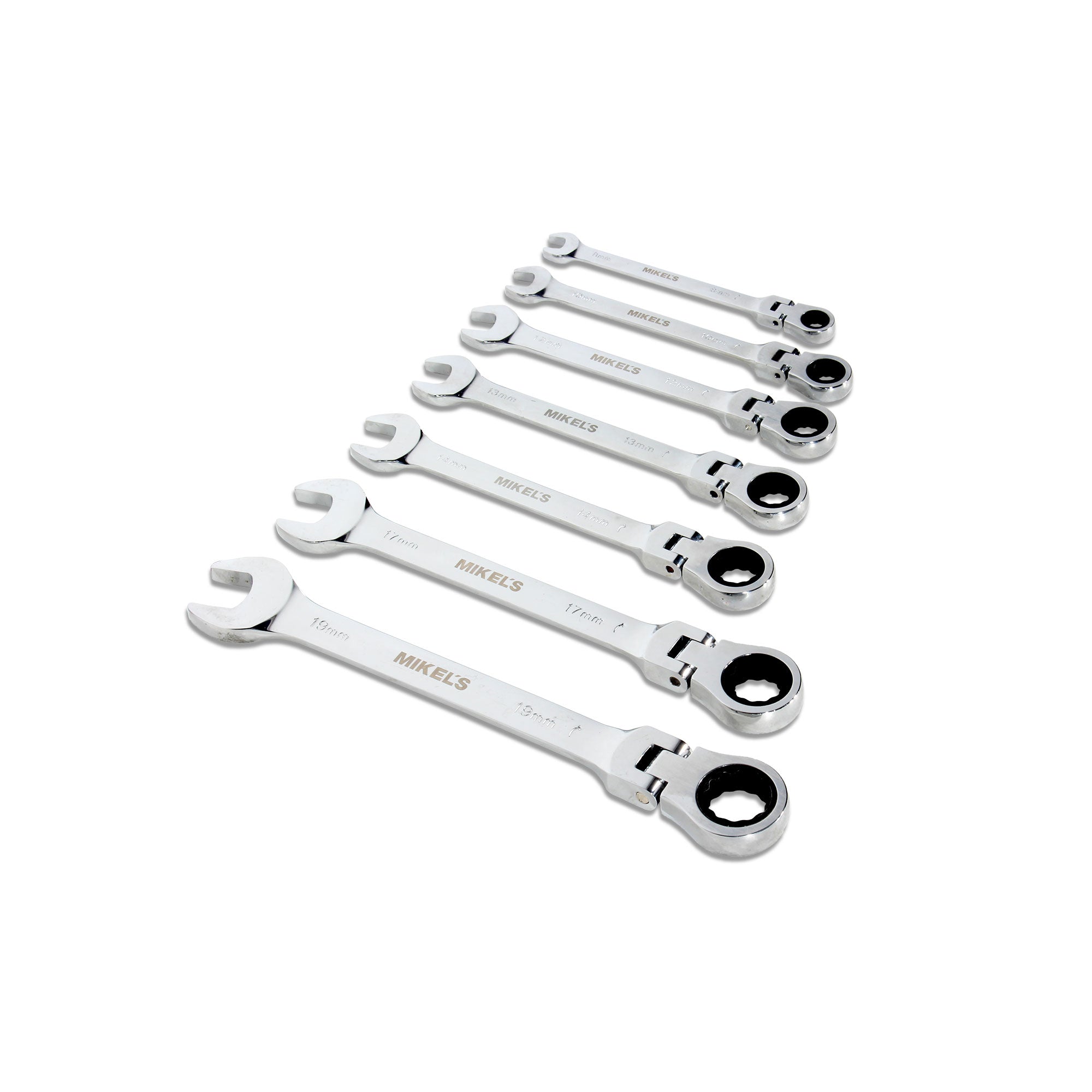 Llaves combinadas con matraca cabeza flexible (set 7 pzas)