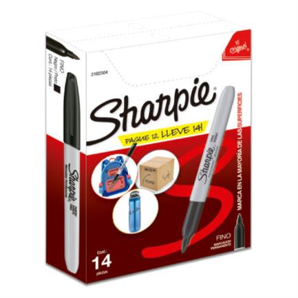 SANFORD - Marcador Permanente Sharpie Punta Fina Color Negro C/12+2