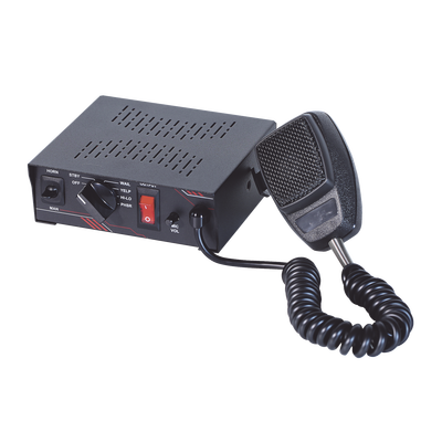 SIGNALPRO - Sirena Vehicular de 100W de Potencia, Con Switch Giratorio de 6 posiciones y Micrófono Integrado de Uso Rudo