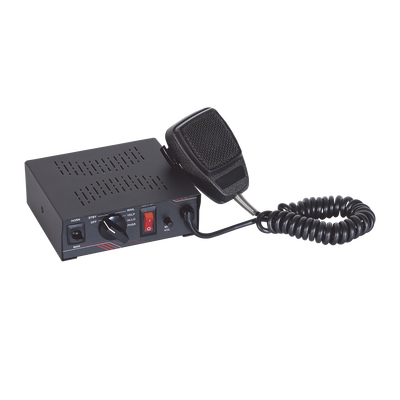 SIGNALPRO - Sirena Vehicular de 100W de Potencia, Con Switch Giratorio de 6 posiciones y Micrófono Integrado de Uso Rudo