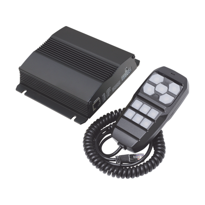 SIGNALPRO - Sirena Vehicular de 100W de Potencia, Con Controlador Unimando Para Control de Tonos, 4 Salidas Auxiliares y Microfono
