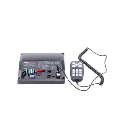 SIGNALPRO - Sirena Vehicular de 200W de Potencia, Con Controlador Unimando de 15 Botones Para Control de Tonos, 12 Salidas Auxiliares y Micrófono