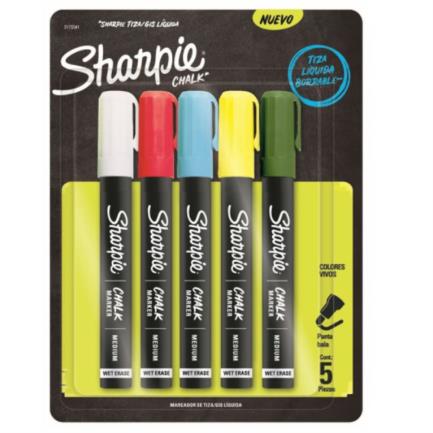 SHARPIE - Marcador Sharpie Chalk para Vidrio C/5 Pzas