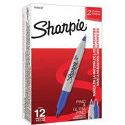 SHARPIE - MARCADOR PERMANENTE SHARPIE TWIN DOBLE PUNTA FINO / ULTRA FINO AZUL C/12