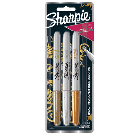 SHARPIE - Marcador Permanente Sharpie Metálico Blister /3 pzas Oro bronce y Plata