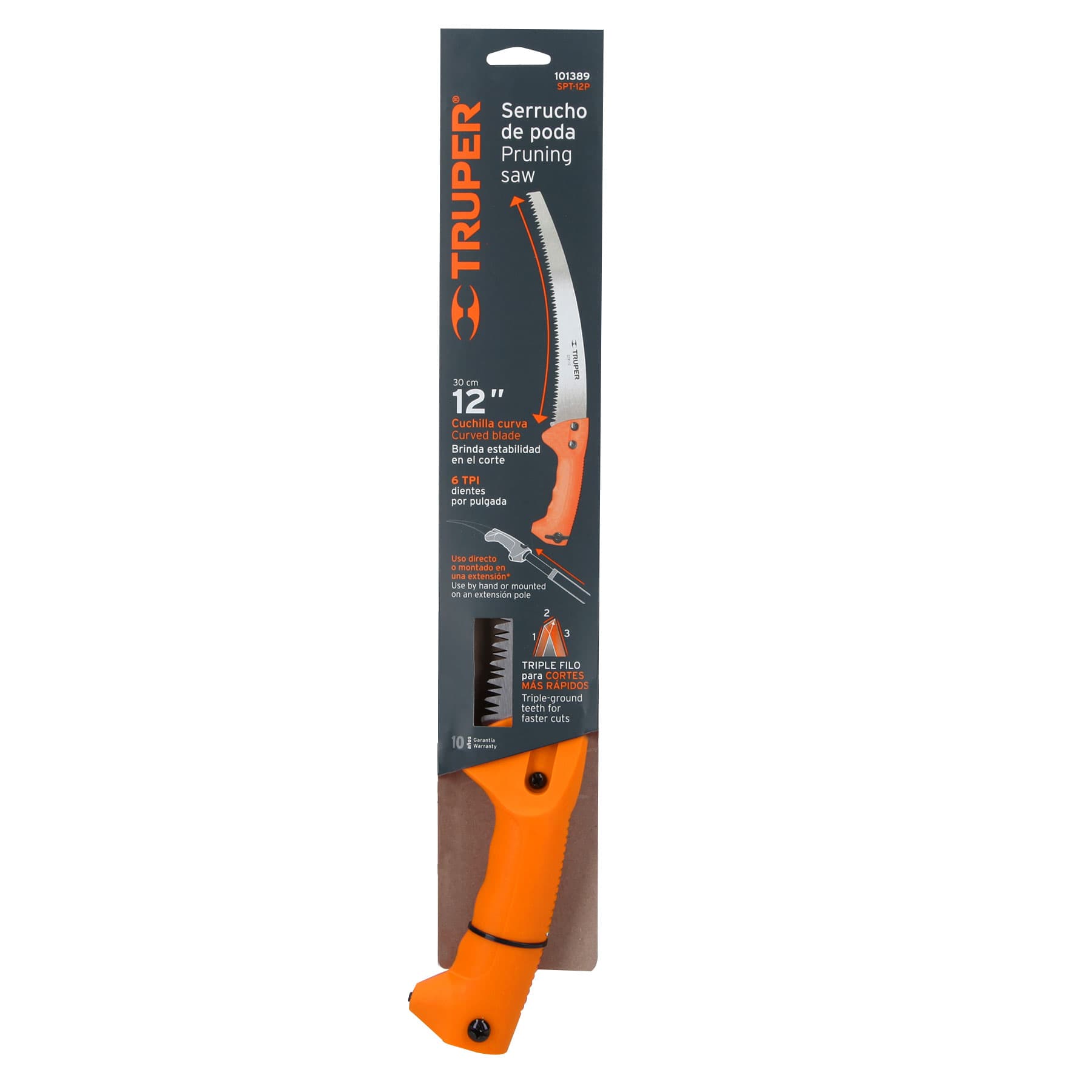 Serrucho de poda 12',hoja curva,6 DPP,mango plastico, TRUPER