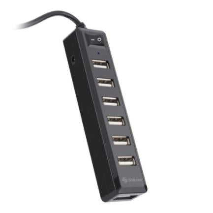 STEREN - Hub Steren USB 7 Puertos con Eliminador de 2A Color Negro