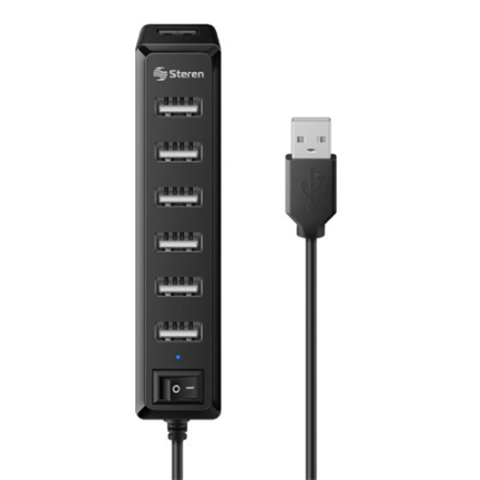 STEREN - Hub Steren USB 7 Puertos con Eliminador de 2A Color Negro