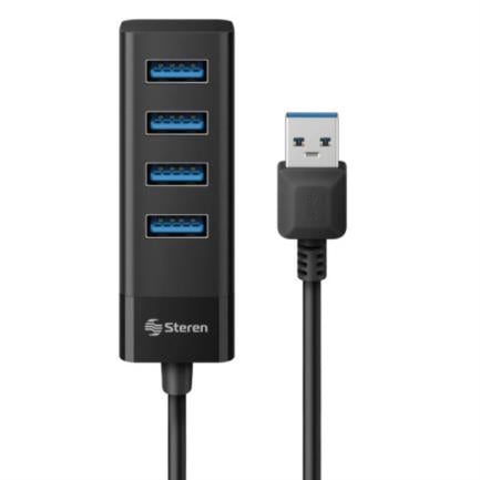 STEREN - Hub Steren USB 3.0 de 4 Puertos Cable 12.5cm Color Negro