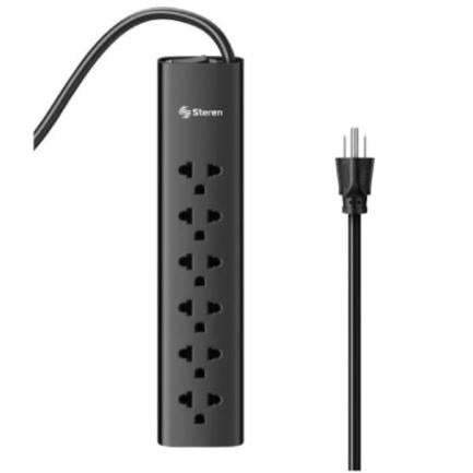 STEREN - Barra Multicontactos Steren 1.7m 15A 6 Contactos Americanas/Europeas 70J Color Negro