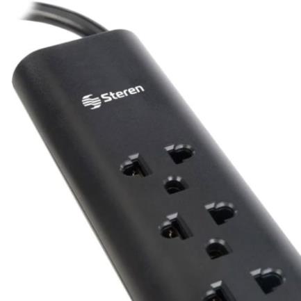 STEREN - Barra Multicontactos Steren 1.7m 15A 6 Contactos Americanas/Europeas 70J Color Negro