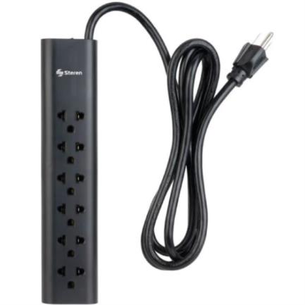 STEREN - Barra Multicontactos Steren 1.7m 15A 6 Contactos Americanas/Europeas 70J Color Negro