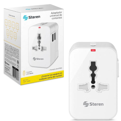 STEREN - Adaptador STEREN universal de contactos para viaje con cargador USB doble