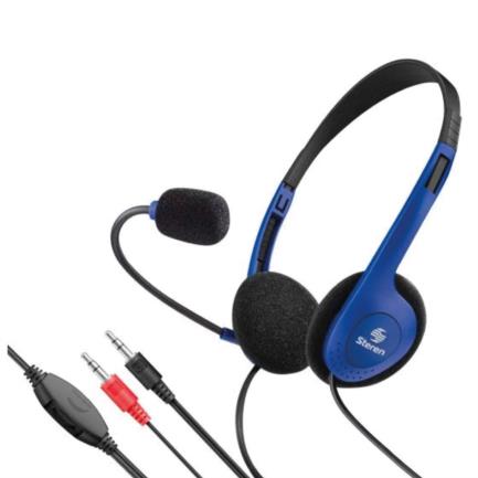 STEREN - Audífonos Steren Para Computadora 1.8m Micrófono Integrado Color Negro con Azul