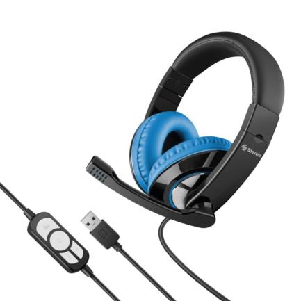STEREN - Audífonos Steren Ultraconfort Multimedia USB con Micrófono Color Negro con Azul